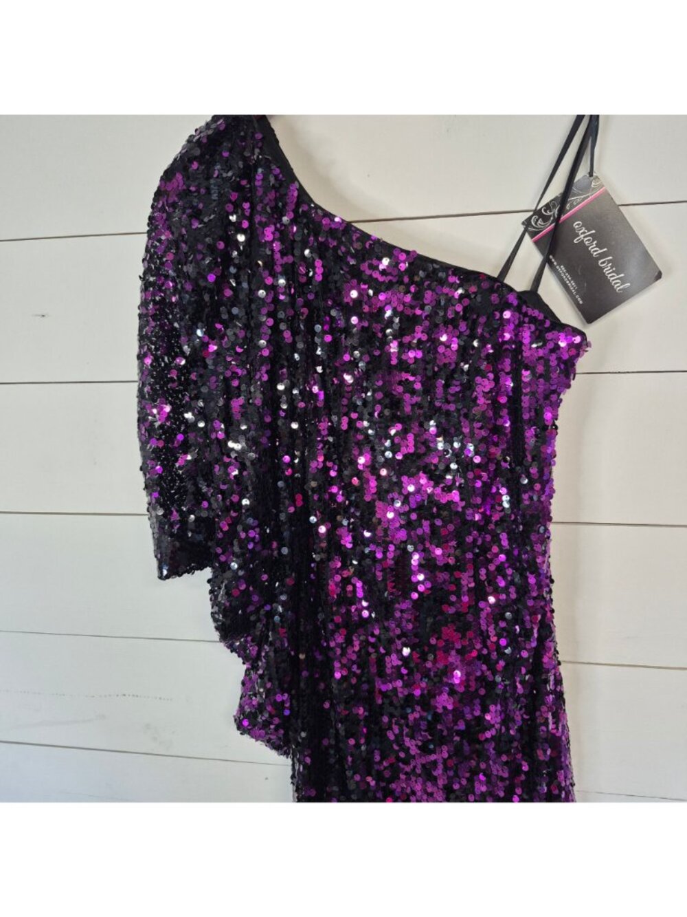 Betsy & Adam One-Shoulder Purple Black Sequin Dress Womens Size 4 Evening Party - Picture 2 of 8